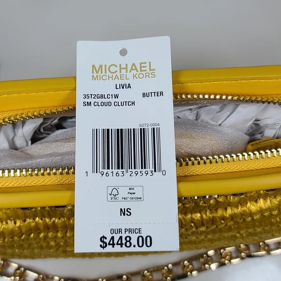 Michael Kors Livia Small Cloud Clutch – Butter Yellow, NWT (MSRP: $448)